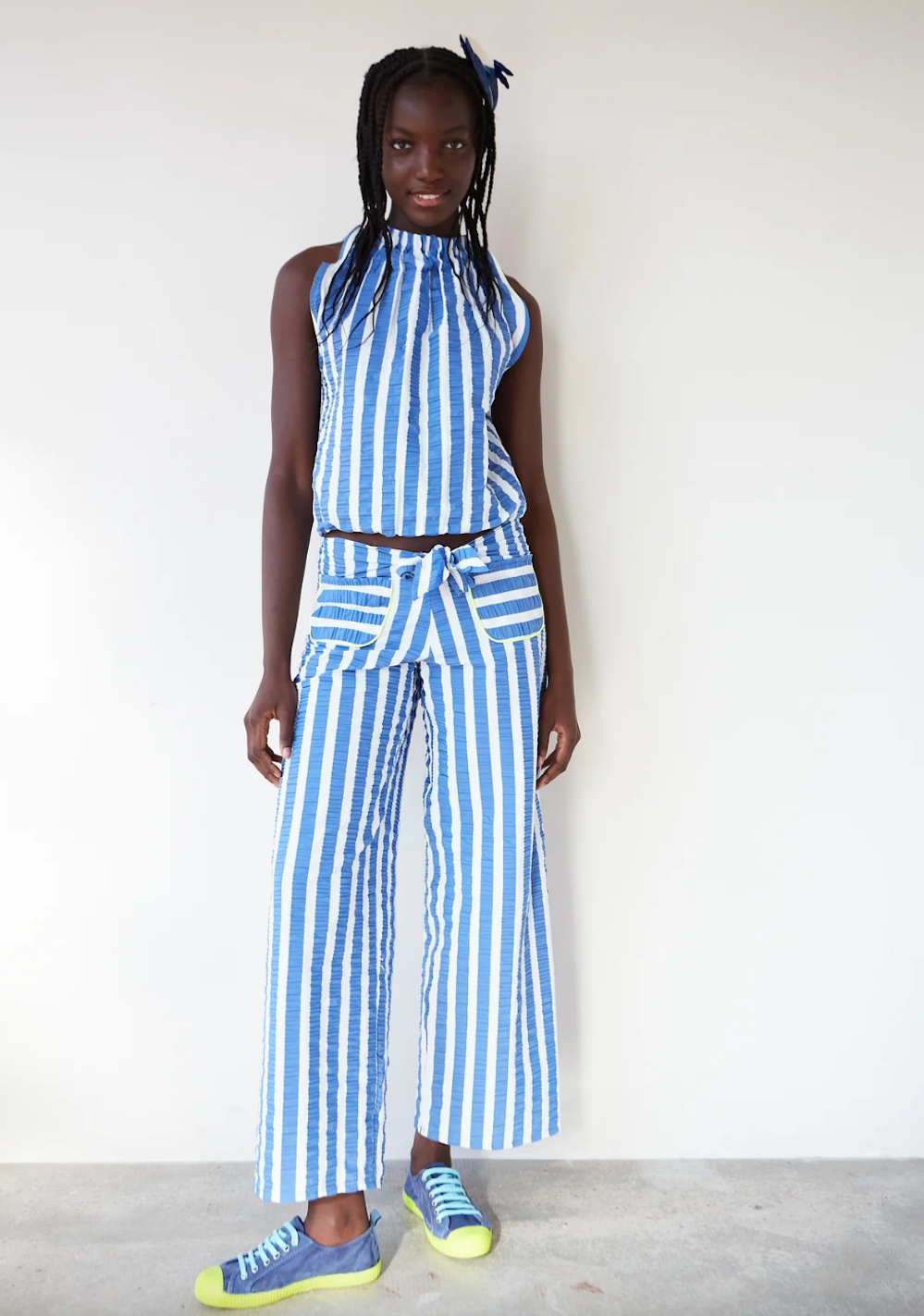 Bow Front Blue Stripe Trousers