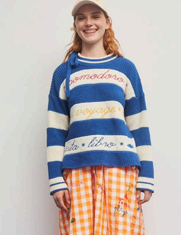Marine Blue Striped  Sweater