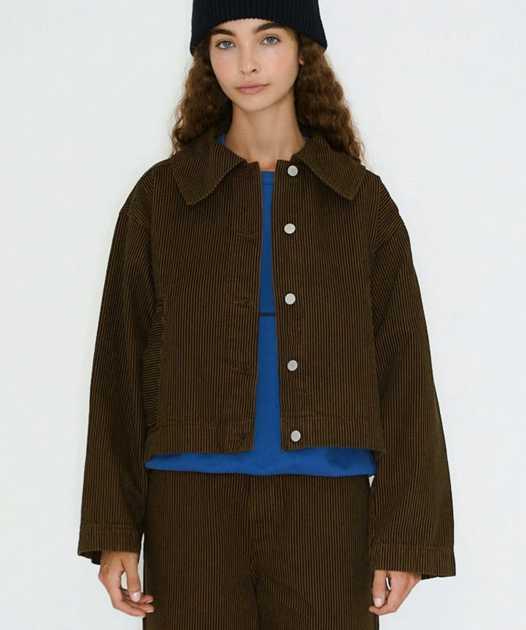 Boxy Striped Denim Jacket