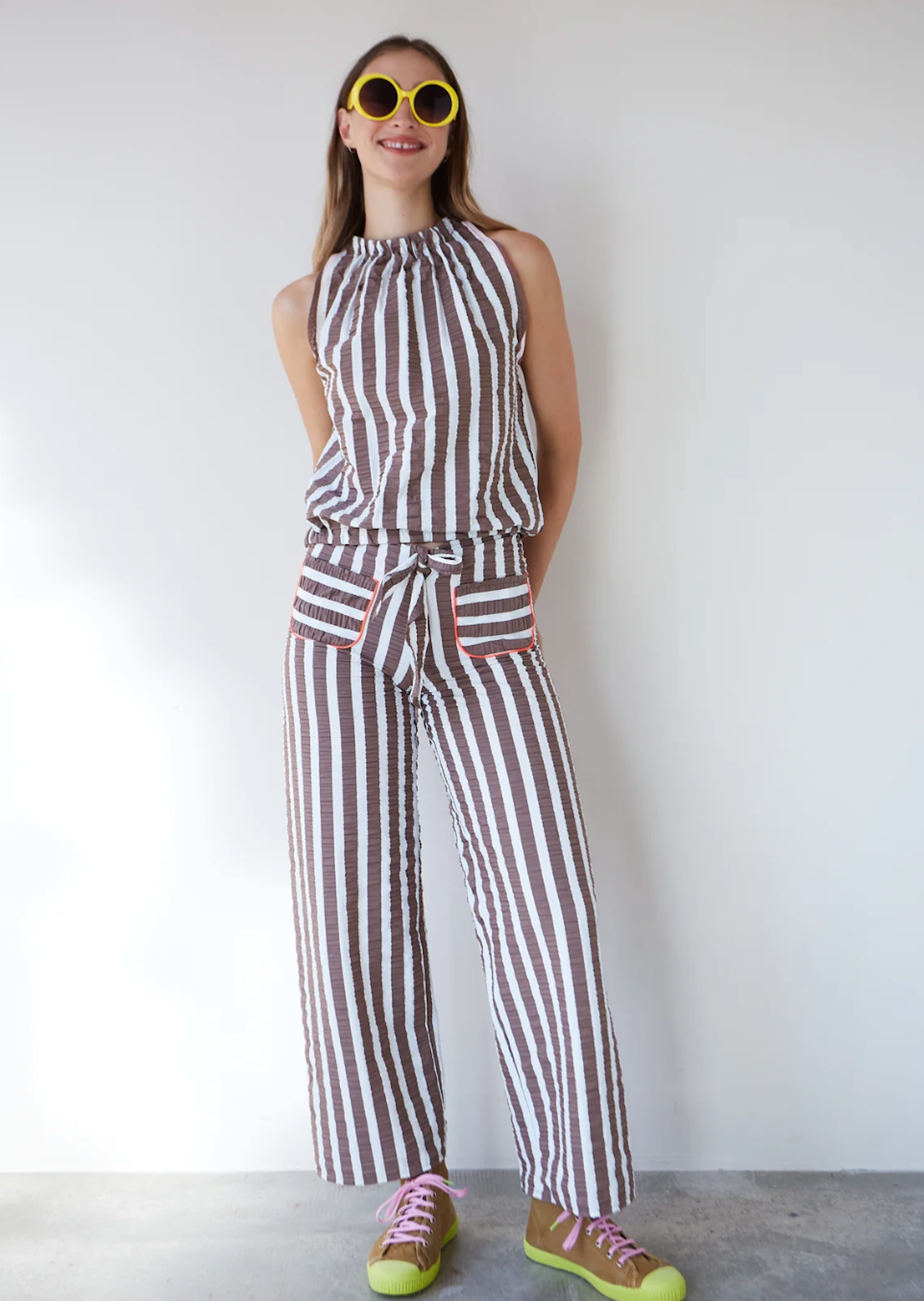 Bow Front Brown Stripe Trousers