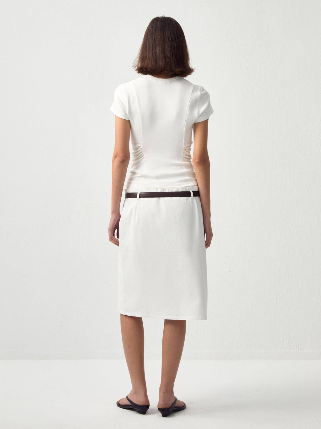 Double-Waist Straight Midi Skirt: White / M