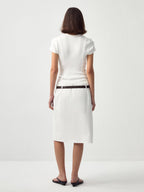 Double-Waist Straight Midi Skirt: White / M