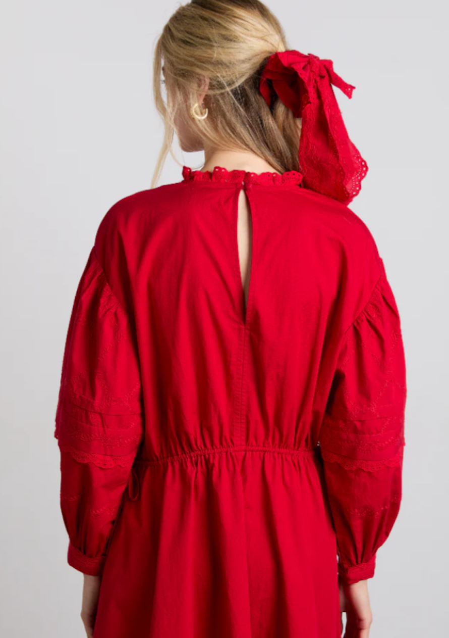 Clancy Red Embroidered Mini Dress