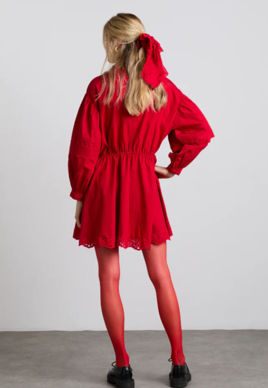 Clancy Red Embroidered Mini Dress