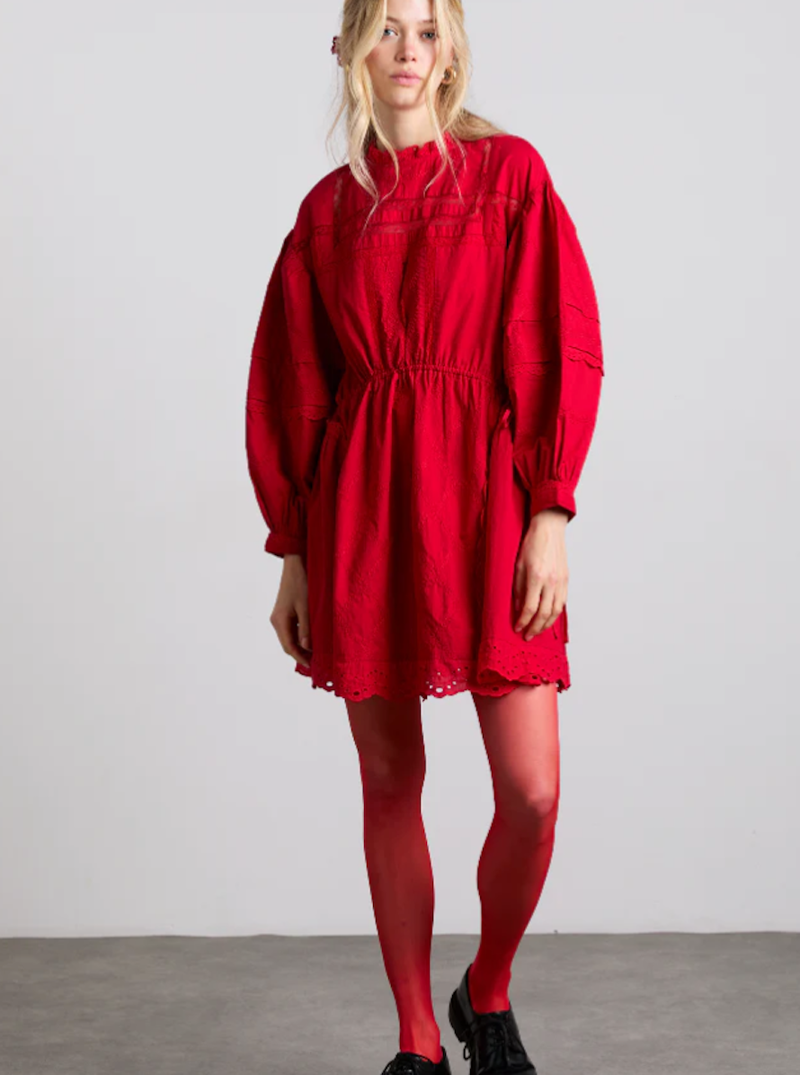 Clancy Red Embroidered Mini Dress