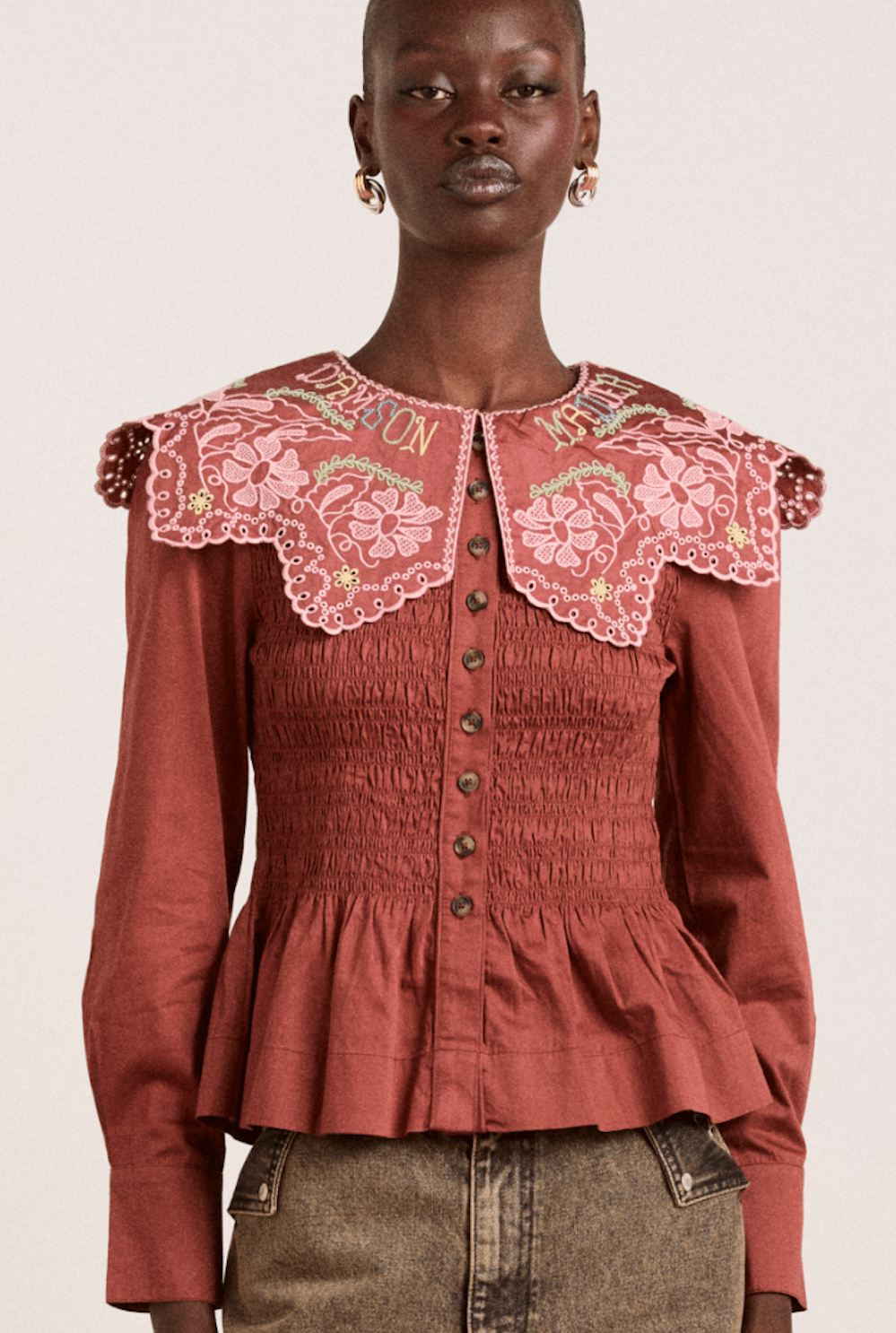 Fern Rust Embroidered Cotton Blouse