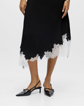Black Lace Trim Satin Skirt