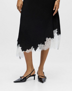 Black Lace Trim Satin Skirt