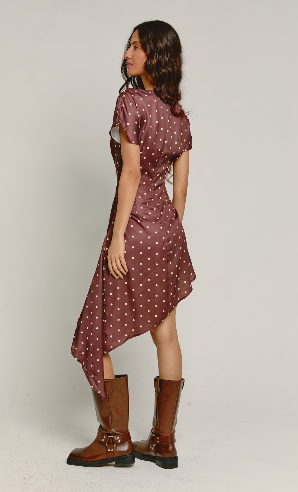 Polka Dot Asymmetric Midi Dress