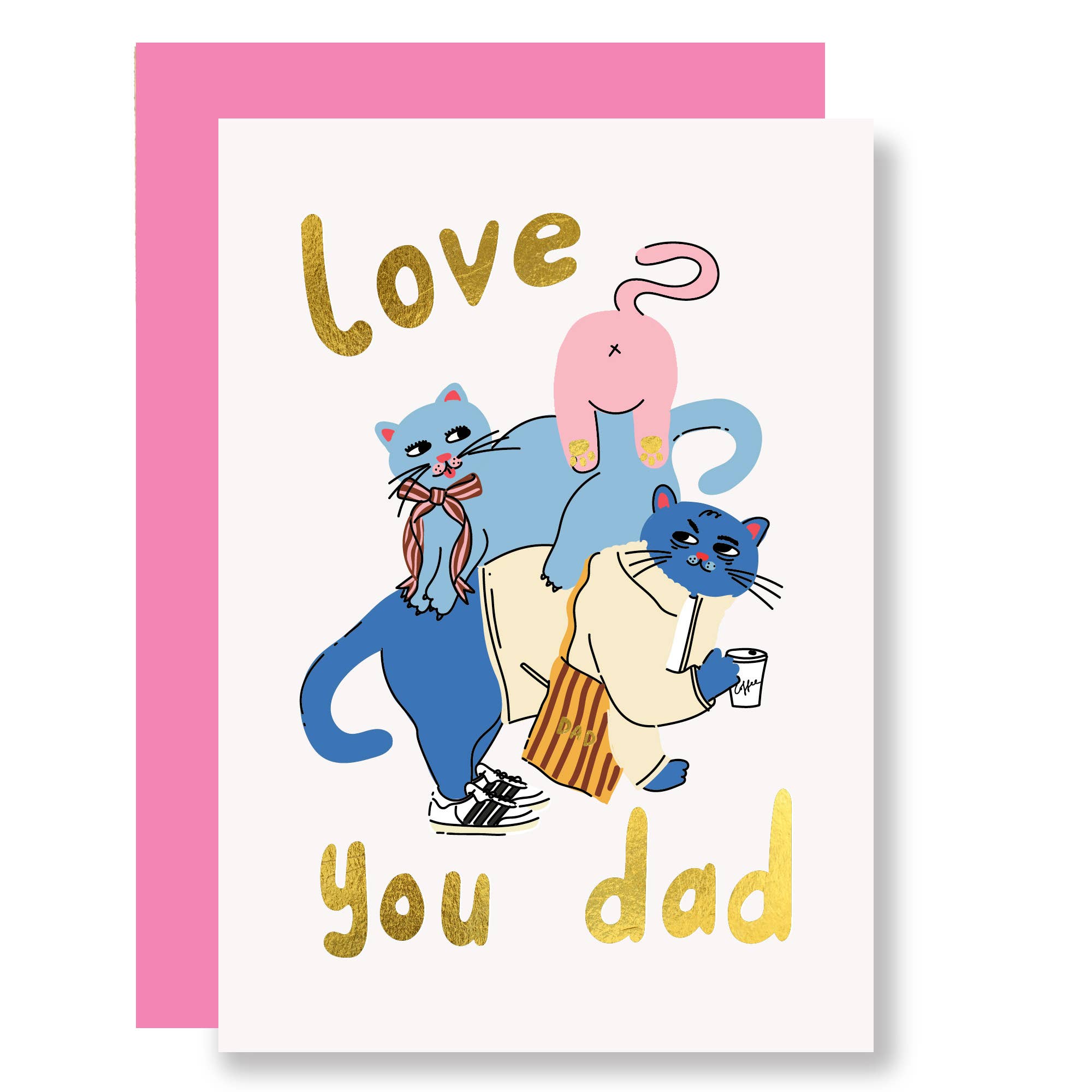 Daddy cat and kittens - gold foil
