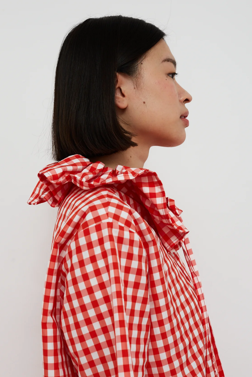 Heidi Red Gingham Frill Shirt