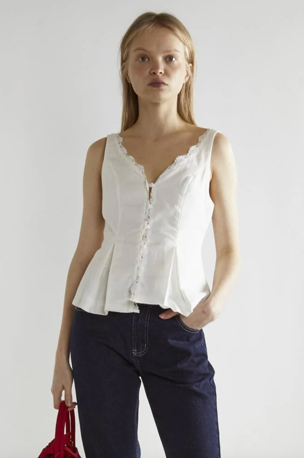 White Button Front Top