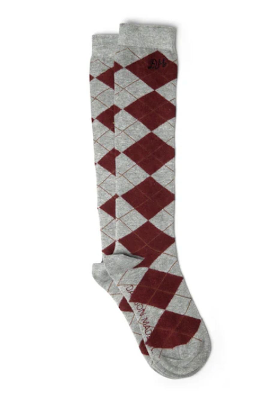Grey Knee Length Argyle Socks