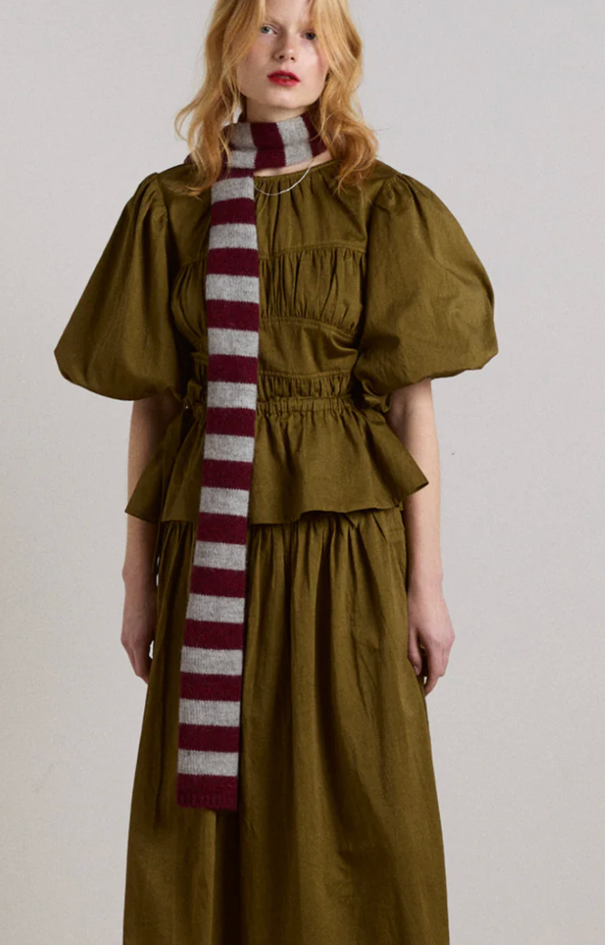 Red/Grey Stripe Skinny Scarf