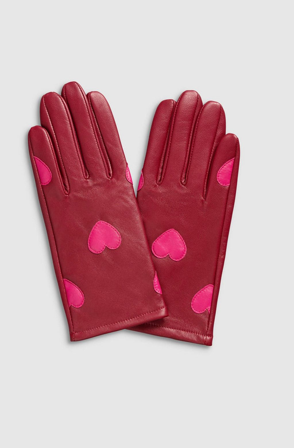 Tan Red Hearts Leather Gloves