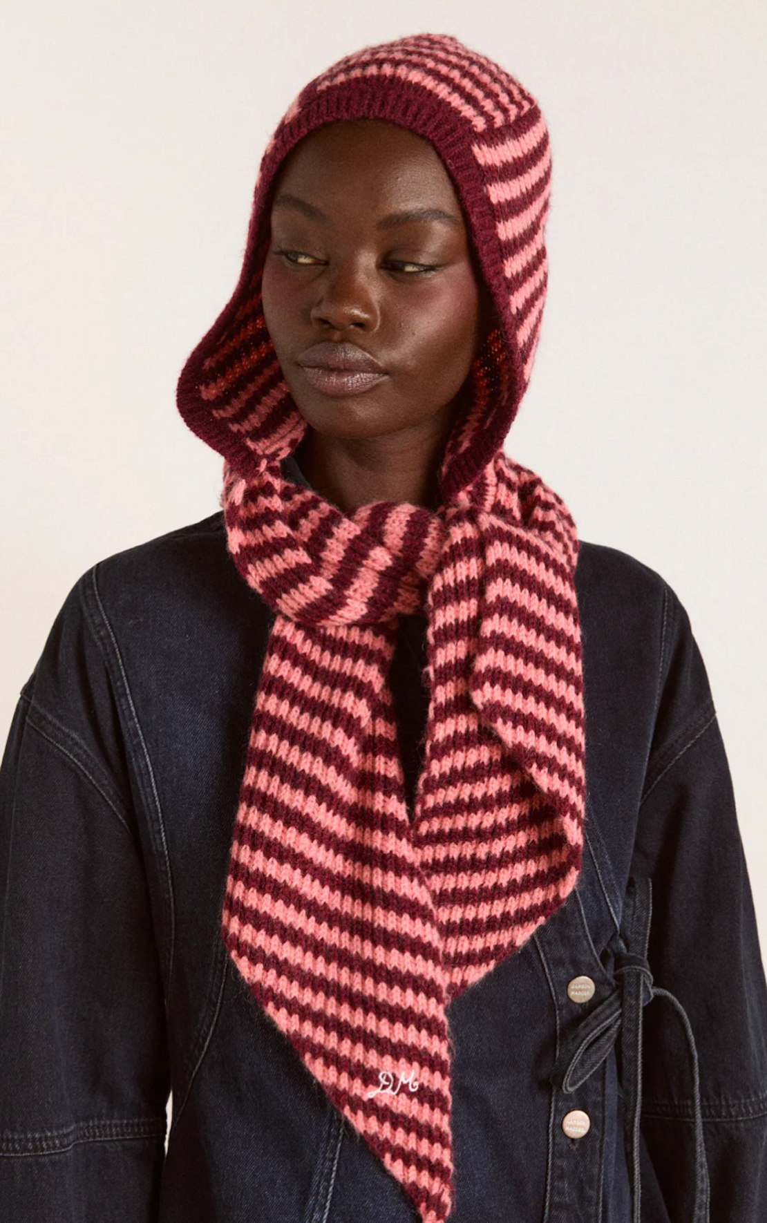 Tie Front Stripe Hood