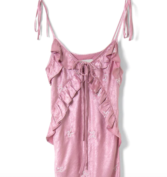 Pink Kiki Satin Flounced Dress