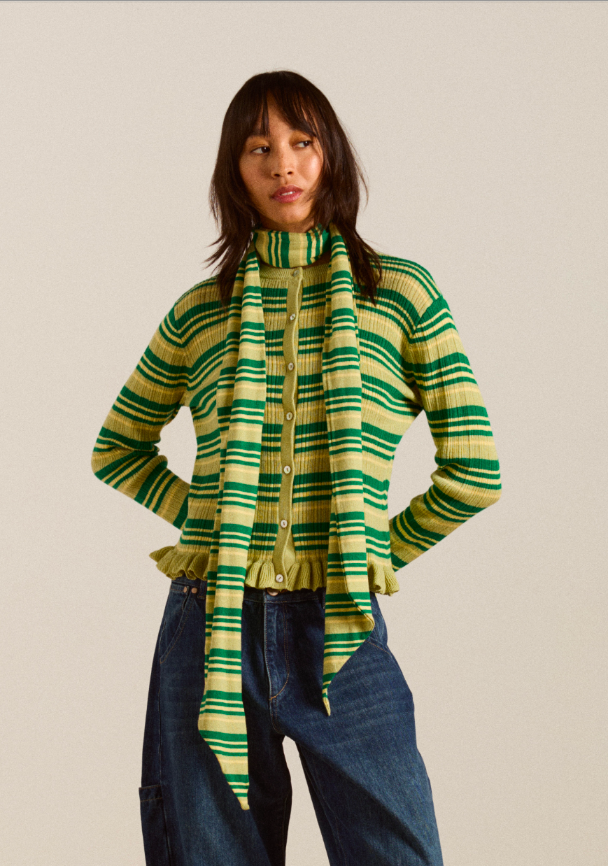 Anelis Stripe Cotton Merino Cardigan