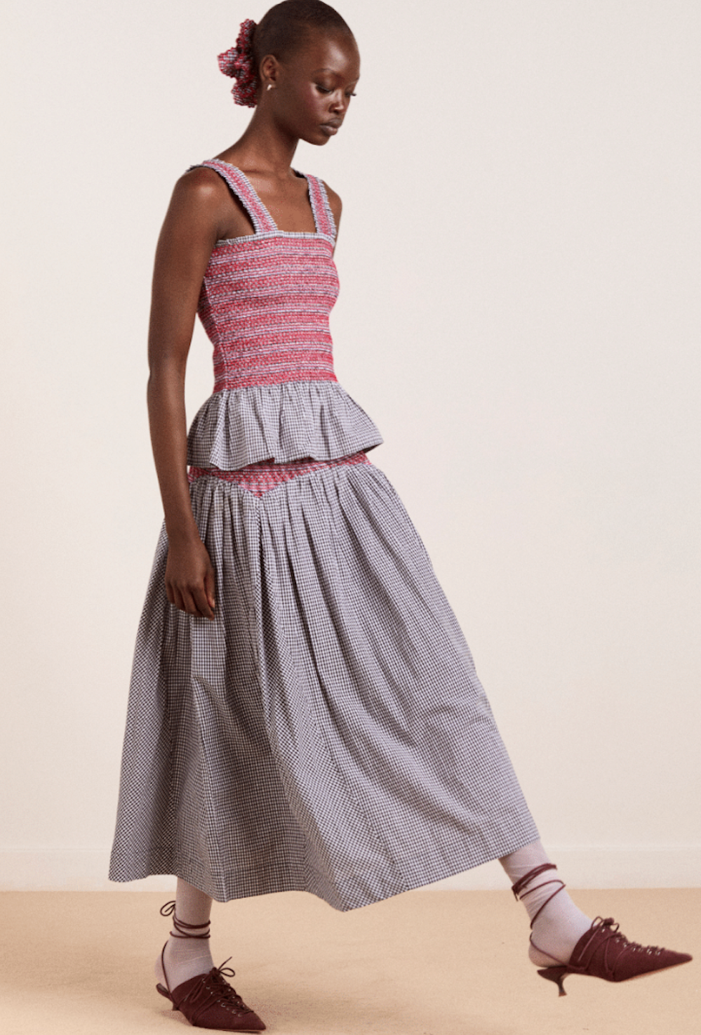 Gingham Layla Godet Midi Skirt