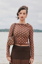 Polka  Dot Long Sleeve Mesh Top