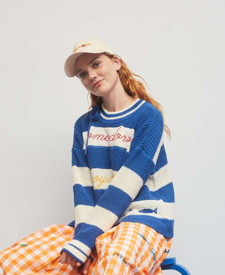 Marine Blue Striped  Sweater