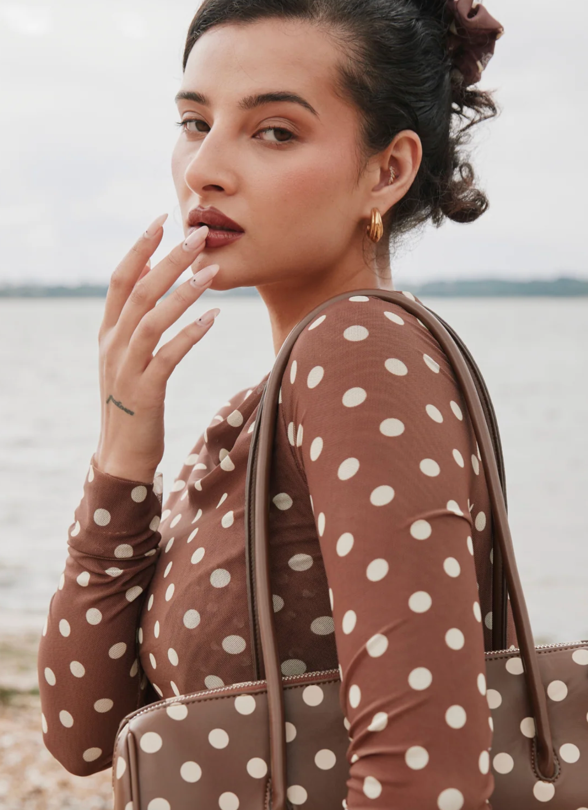 Polka  Dot Long Sleeve Mesh Top