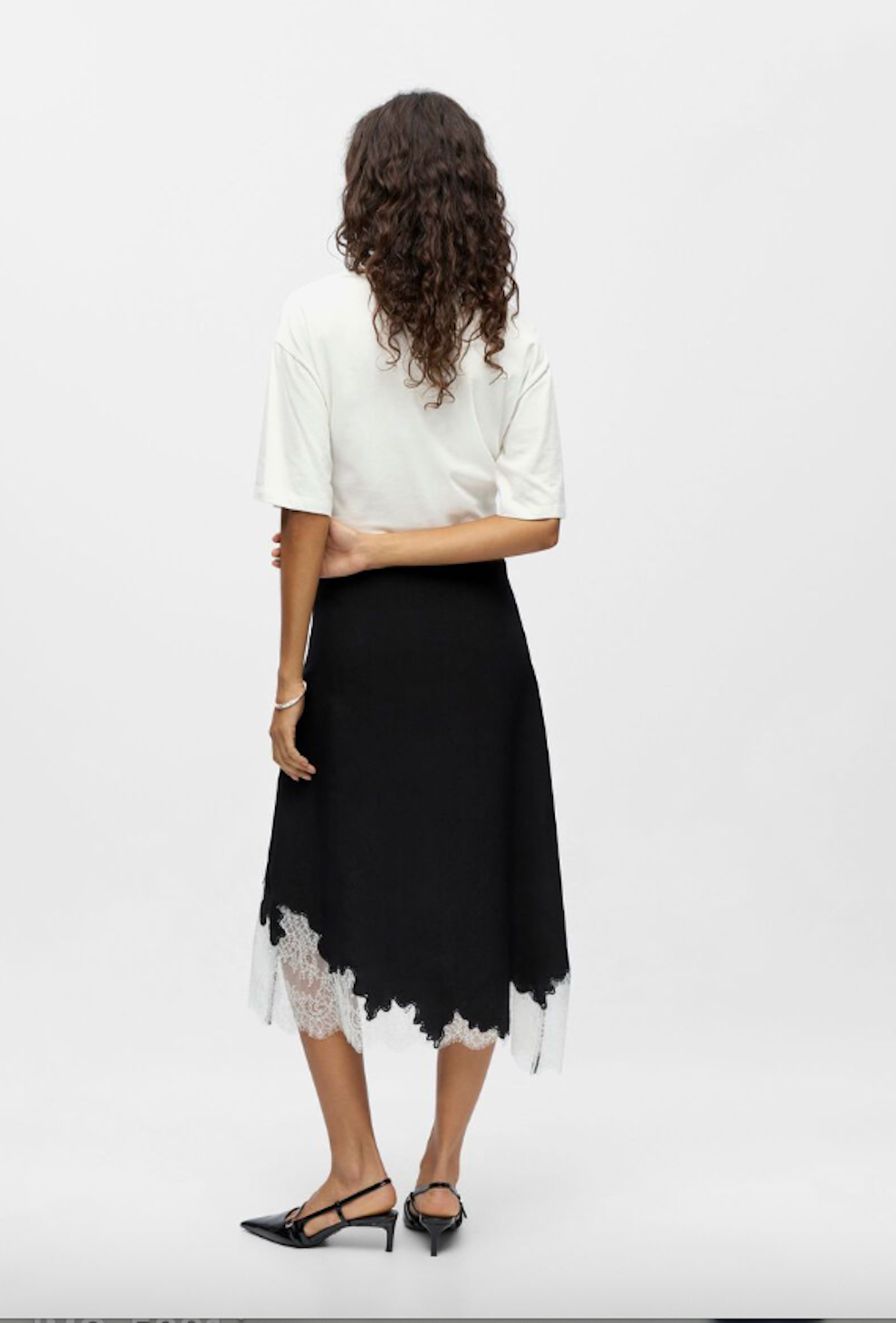 Black Lace Trim Satin Skirt