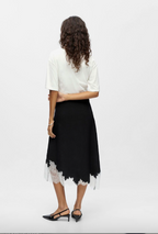 Black Lace Trim Satin Skirt