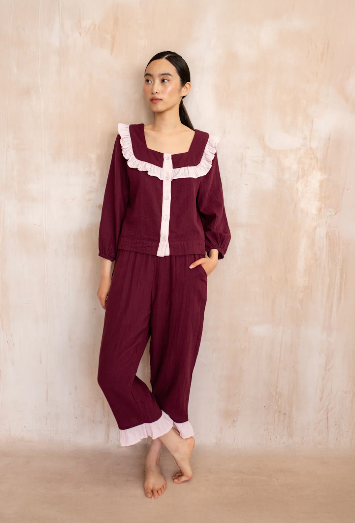 Burgundy Ruffle Pyjamas