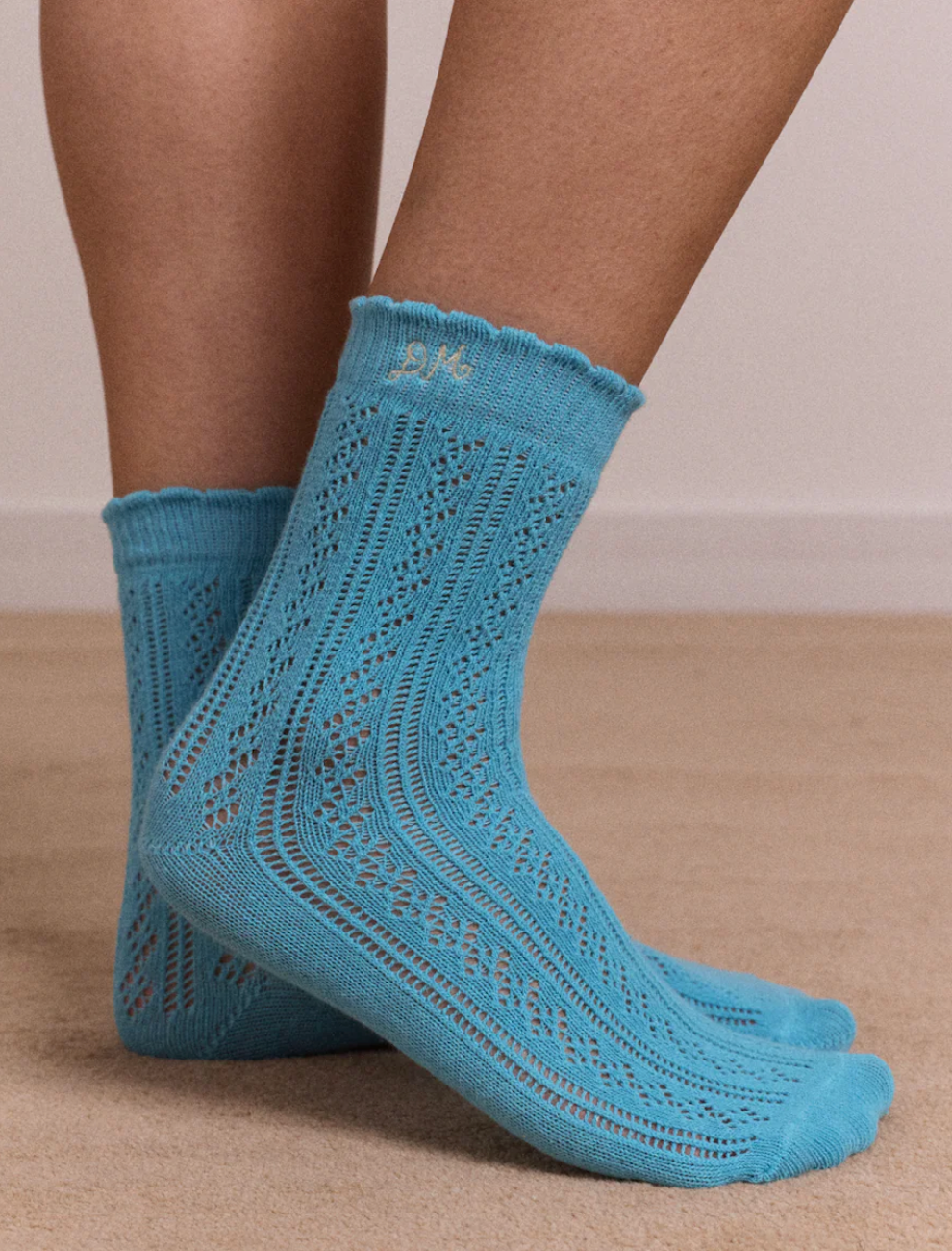 2 Pack Pointelle Sock Celery & Aqua