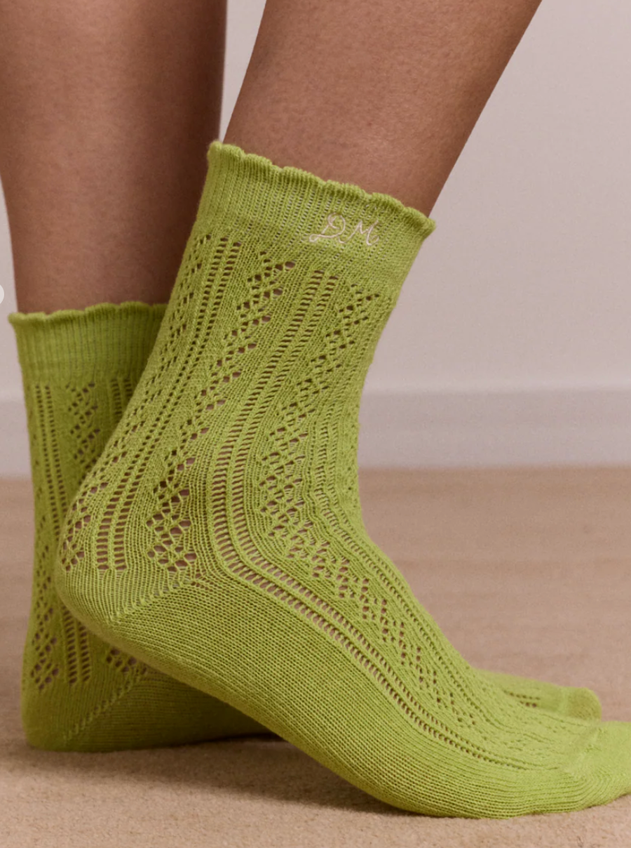2 Pack Pointelle Sock Celery & Aqua
