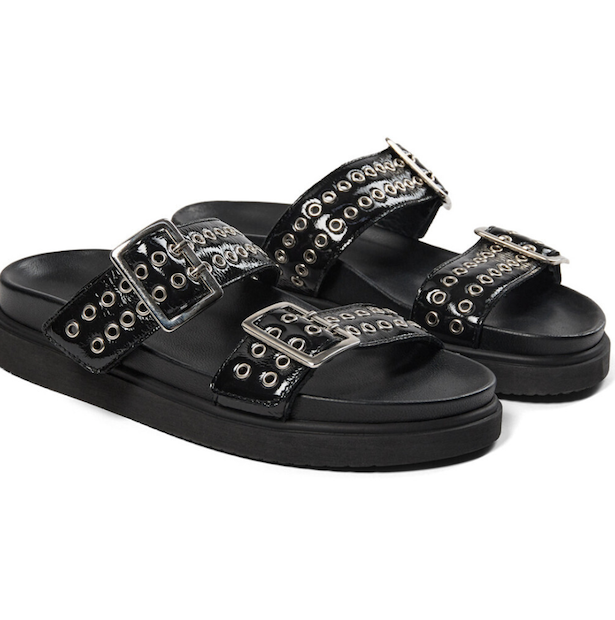 Black Patent Buckle Mule