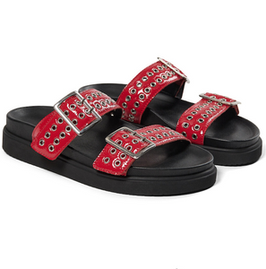 Red Patent Buckle Mule