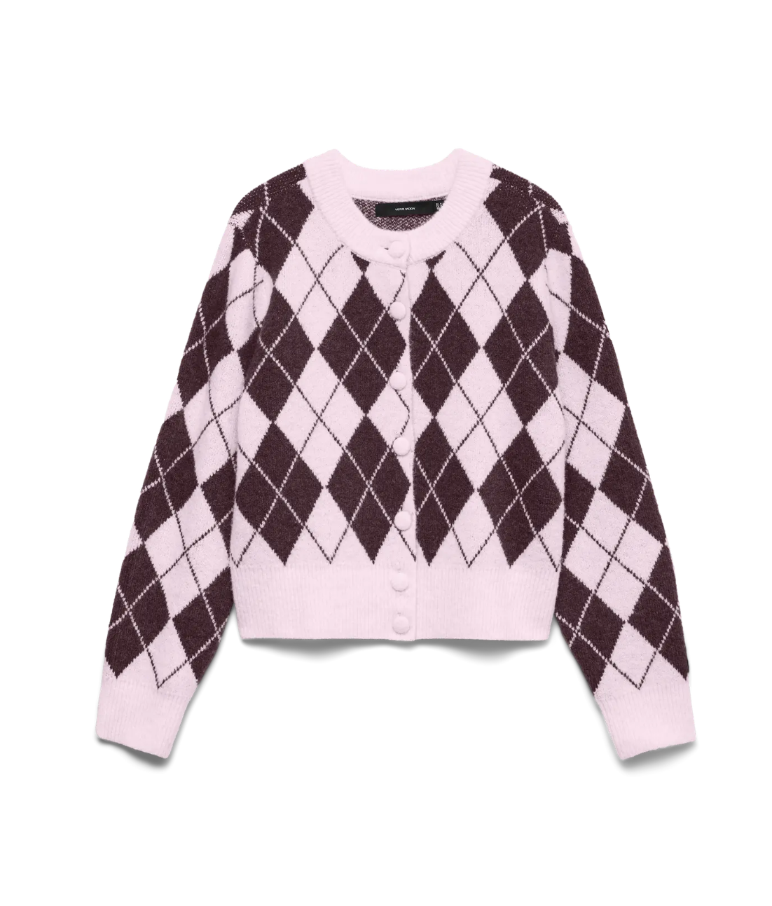 Pink Crew Argyle Cardigan