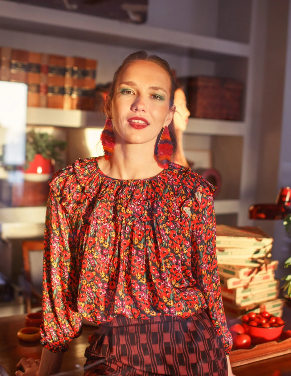 Pink Red Floral Blouse