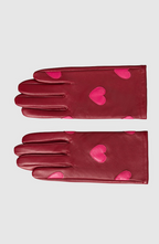 Tan Red Hearts Leather Gloves