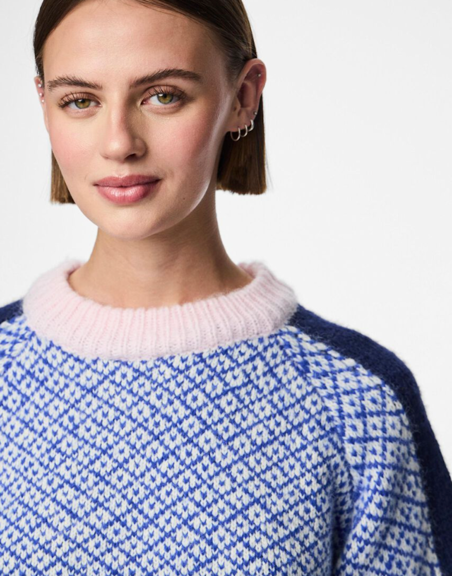 Blue Patchwork Sweater