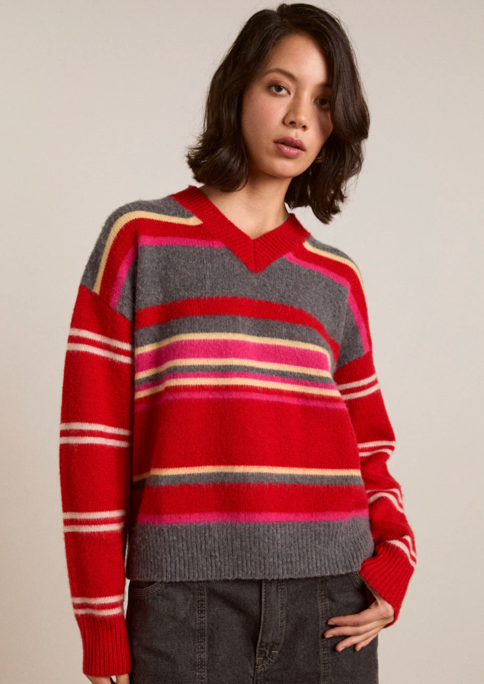 Red/Pink Rene Merino Wool Jumper