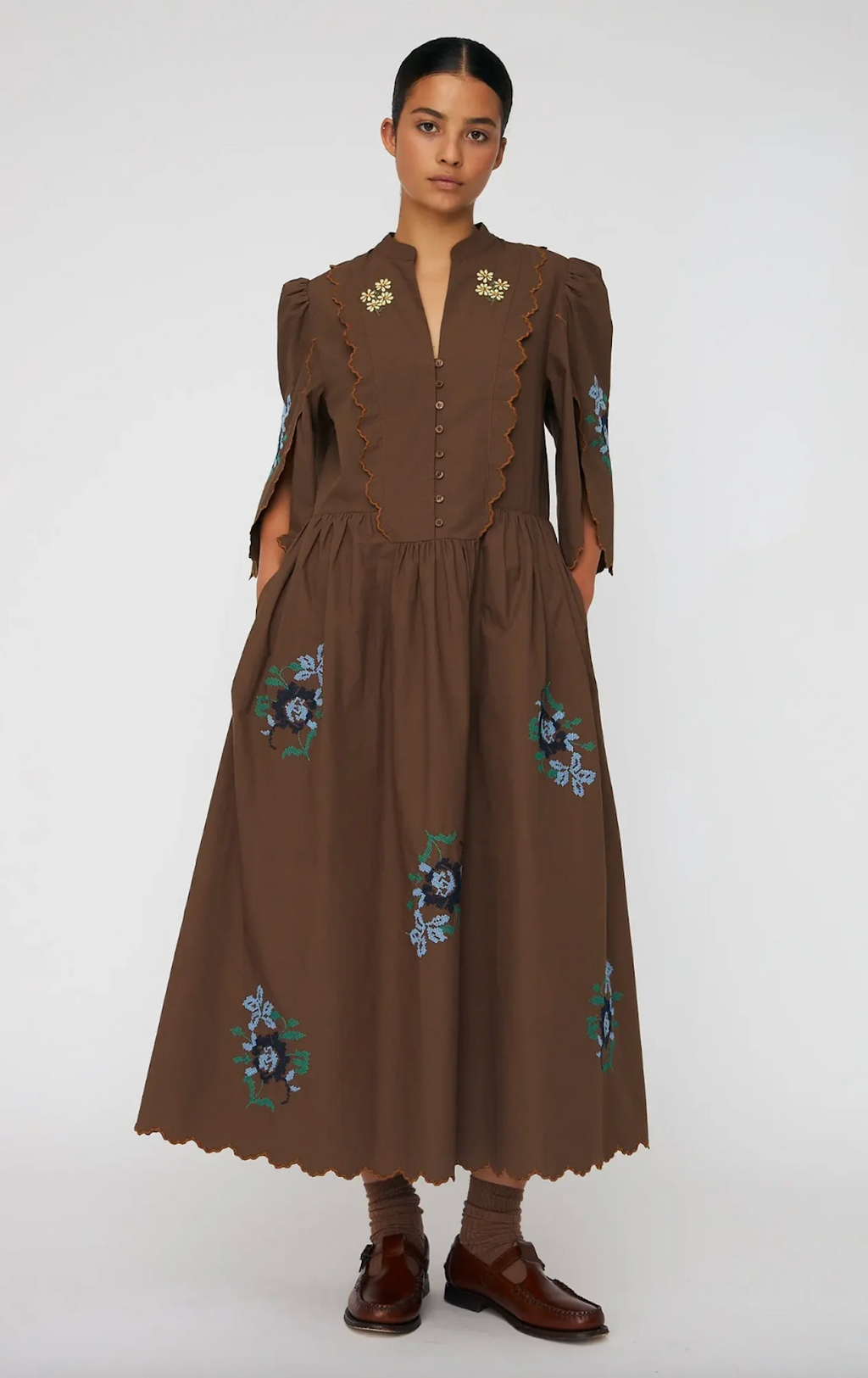 Embroidered Midi Dress