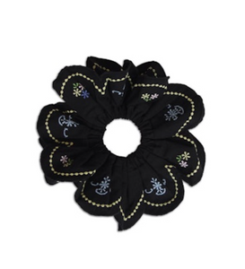 Embroidered Black Scrunchie