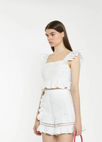 Off White Lace Trim Shorts