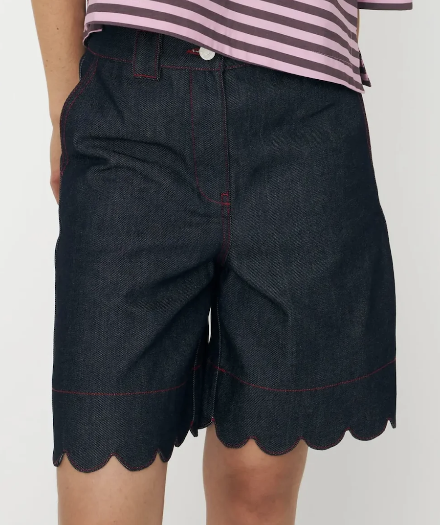 Denim Anchor Scalloped Shorts