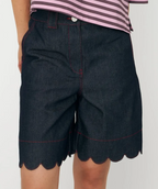 Denim Anchor Scalloped Shorts