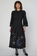 Moon & Star Embroidered Midi Dress