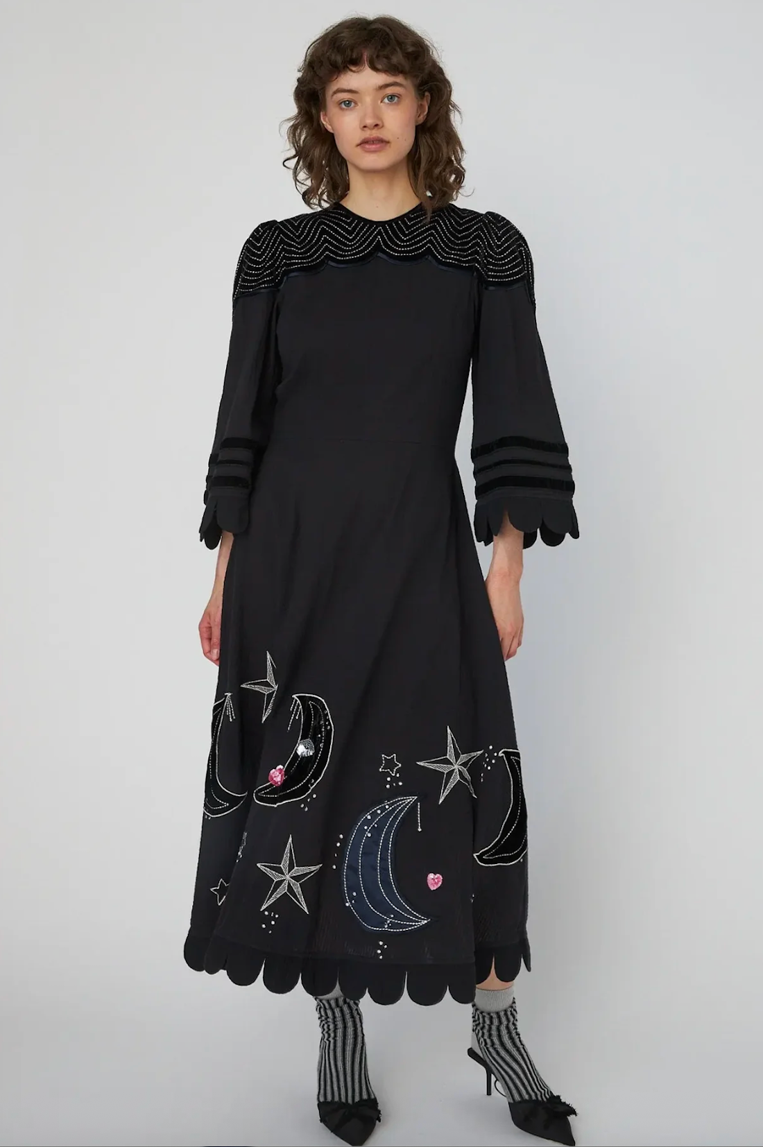 Moon & Star Embroidered Midi Dress