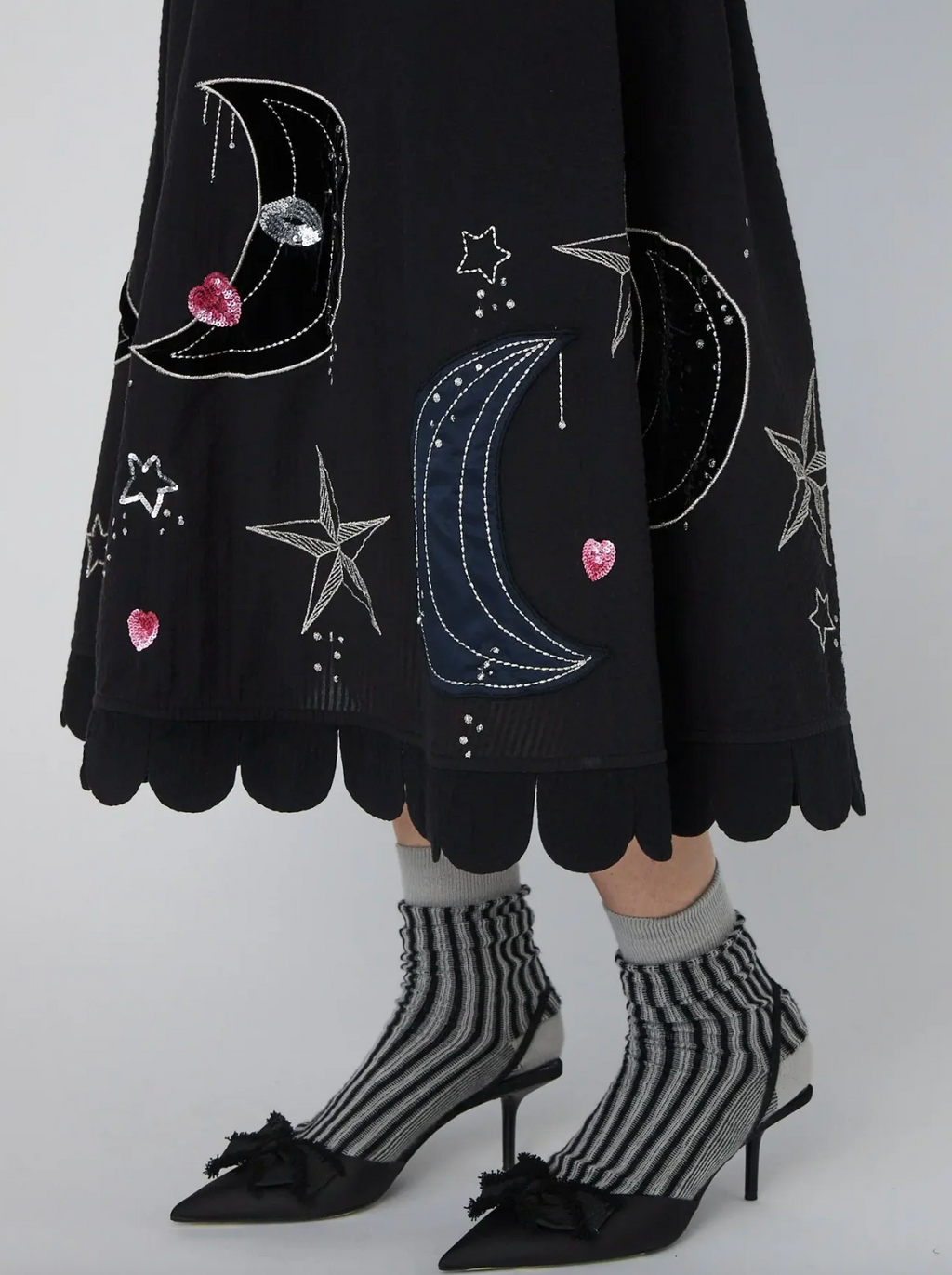 Moon & Star Embroidered Midi Dress