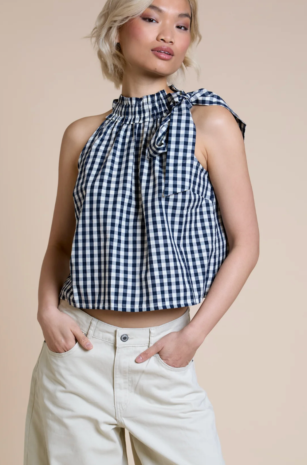 Gingham Tie Top