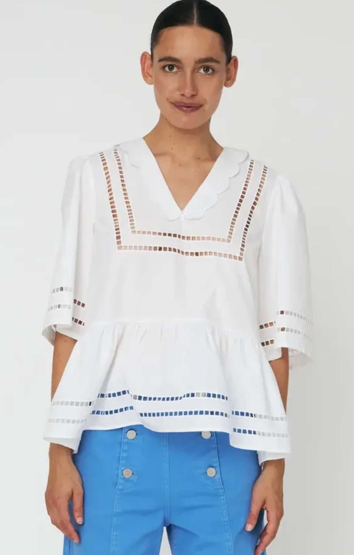Scalloped White Blouse