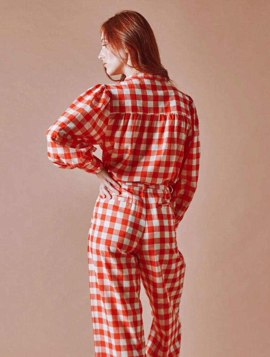 Red Gingham Bow Blouse